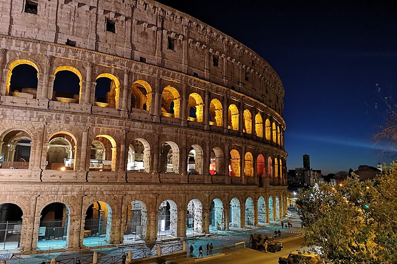 The Colosseum in Rome at night — registered office at Via Cassaro 28